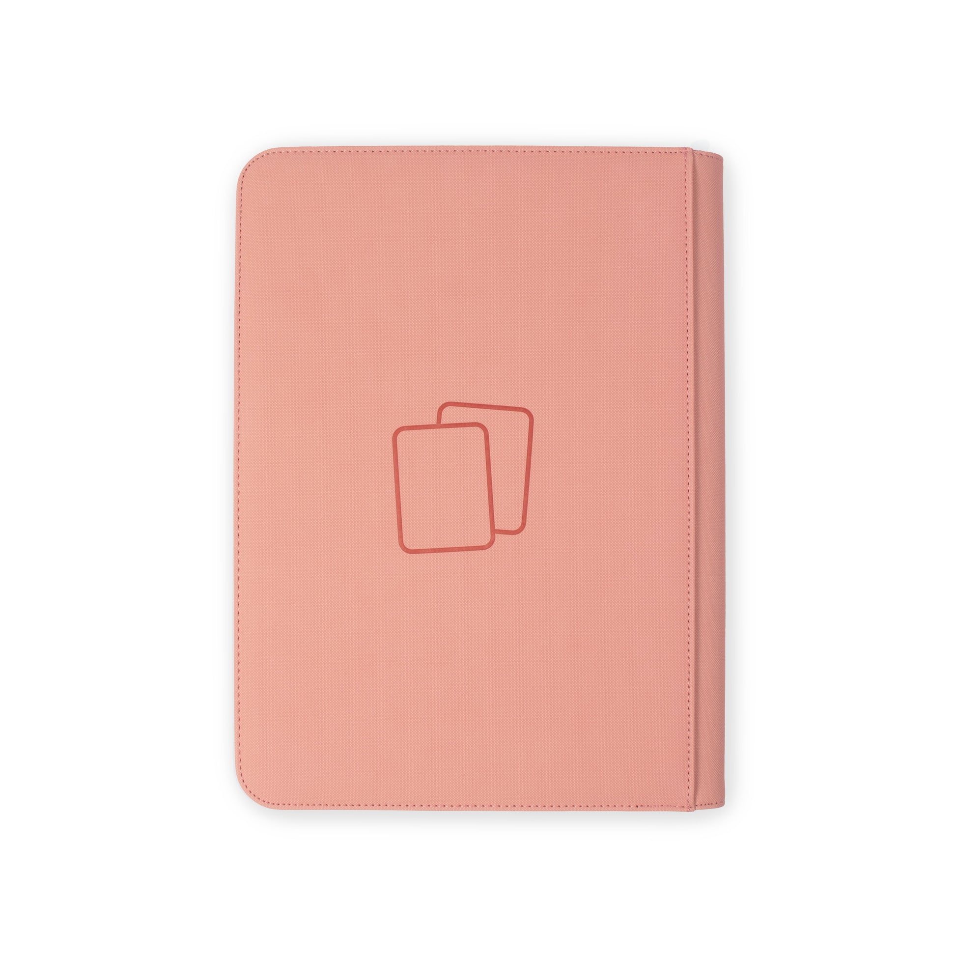 Back view of blush pink COVRD trading card binder featuring a minimalist dual-card debossed design.