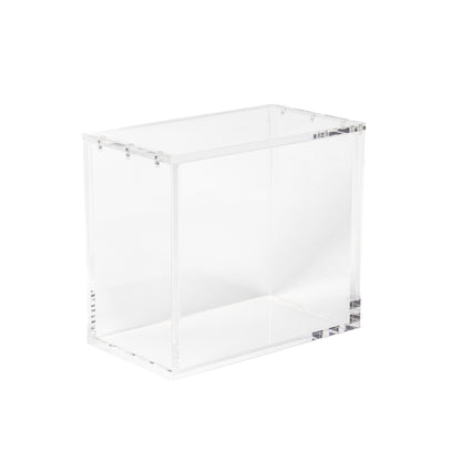 An empty, crystal-clear acrylic protective display case for an Elite Trainer Box.