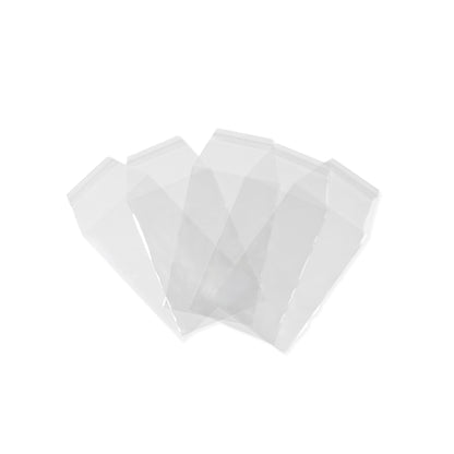 A fanned-out selection of clear, resealable protective sleeves for graded card cases.